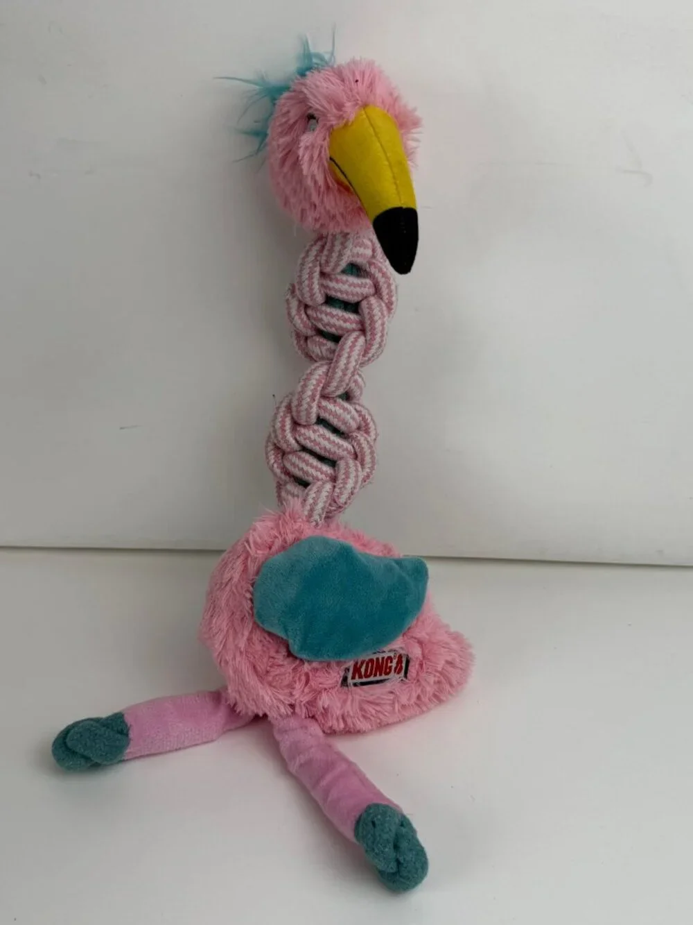 KONG Pink Flamingo Plush Dog Toy Knotted Rope Neck 12